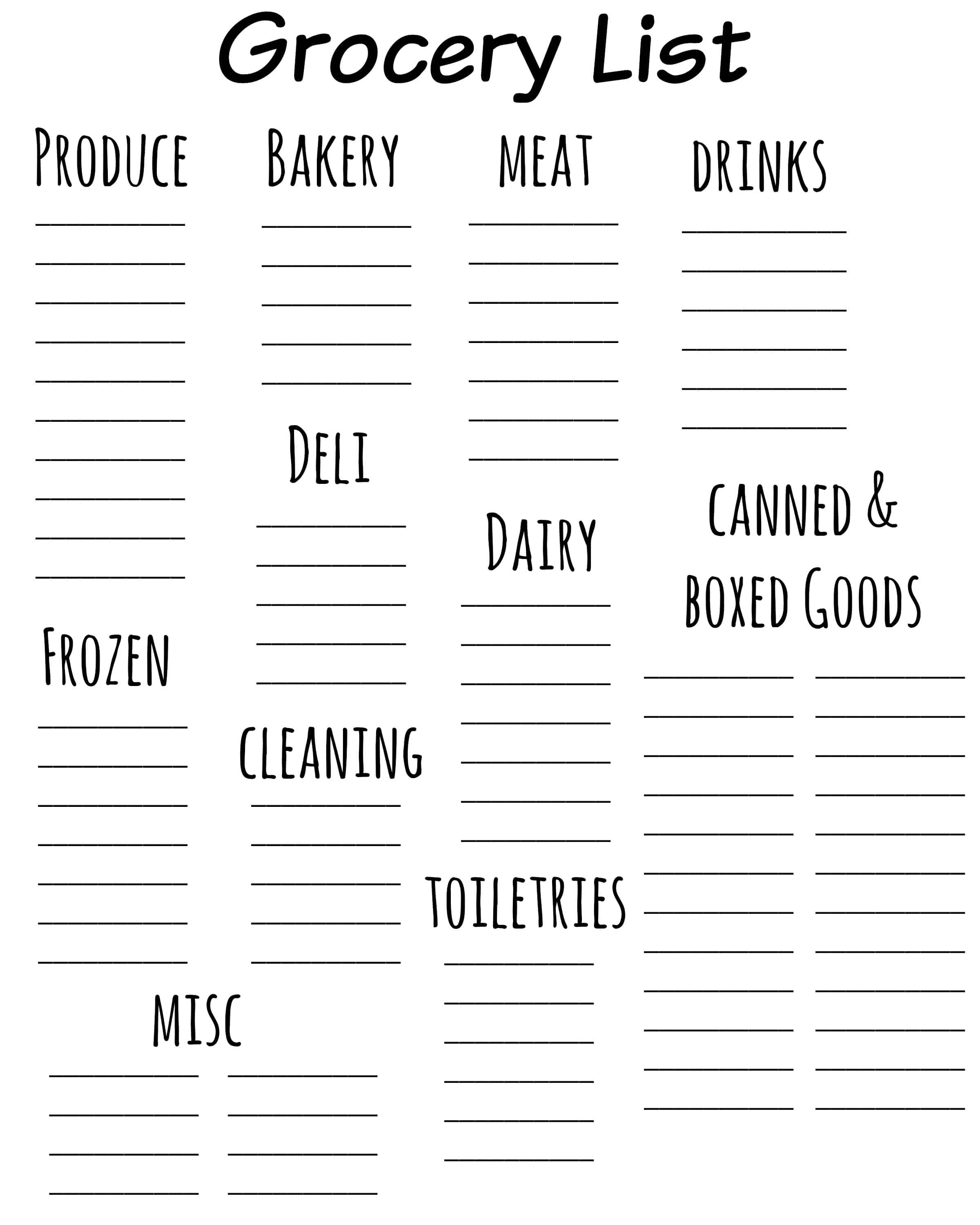 DIY Free Printable Grocery List For Easy Fast