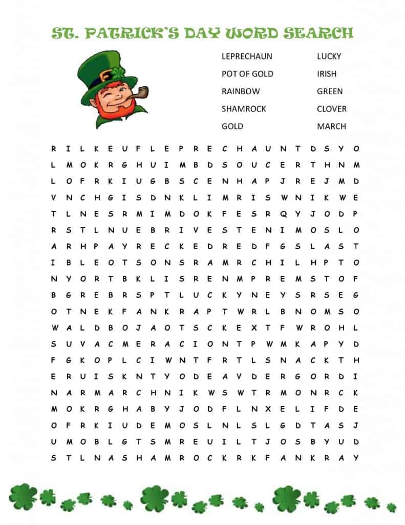 St Patrick s Day Word Search free Printable Cook Craft Love 
