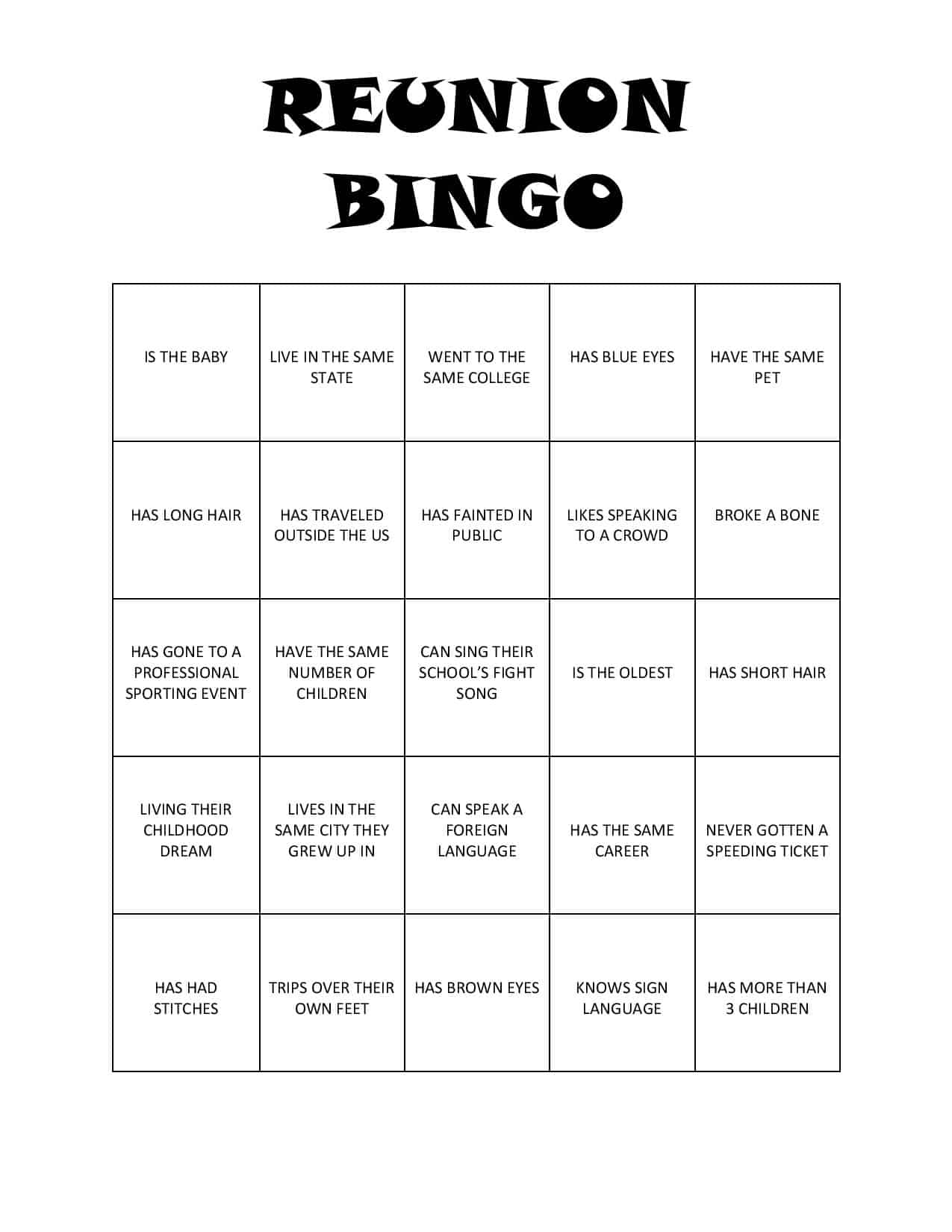 Reunion Bingo FREE Printable - Tastefully Frugal