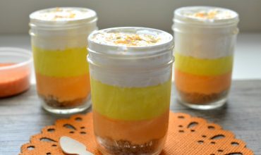 No Bake Candy Corn Cheesecakes