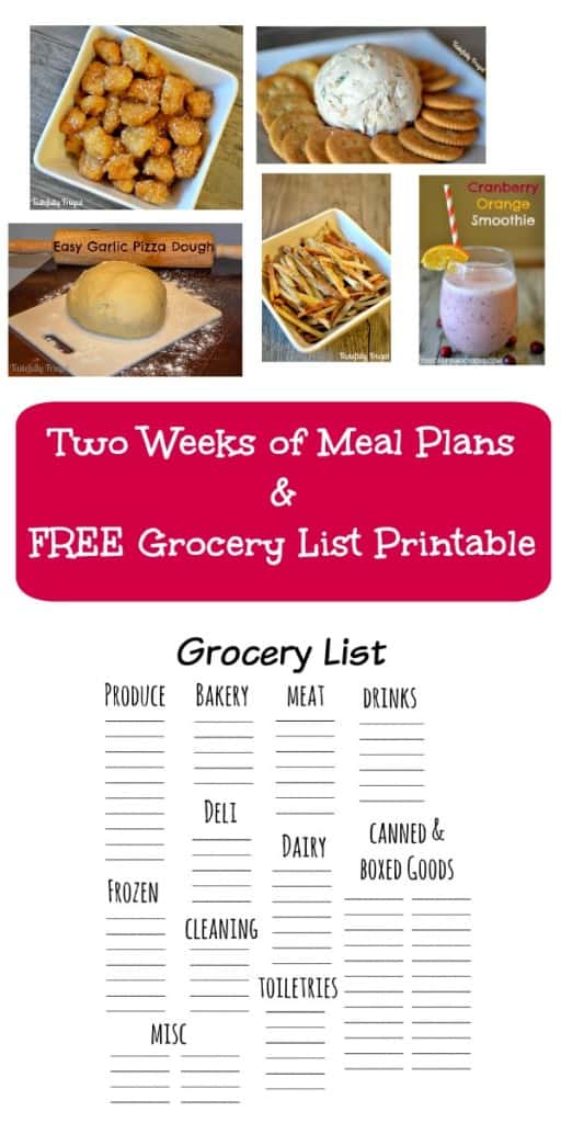 2 Weeks of Meal Plans Plus FREE Grocery List Printable
