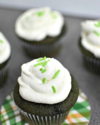 Green Velvet Cupcakes: Moist, chocolate cupcakes with light & fluffy whipped cream frosting