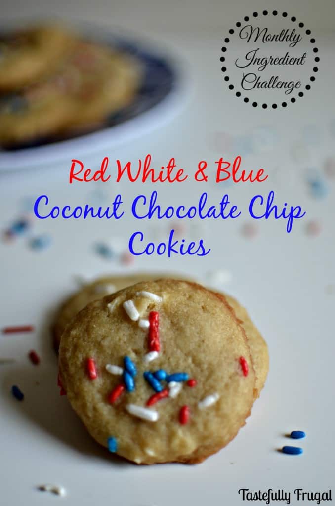 Red White & Blue Coconut Chocolate Chip Cookies www.tastefullyfrugal.org