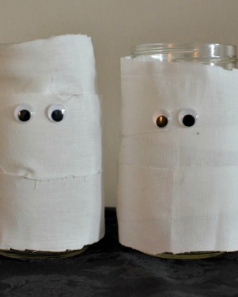 Muslin Mummy Candle Holders Muslin Mummy Candles | Day 6 of Tastefully Frugal's 13 Frightfully Fun Days of Halloween