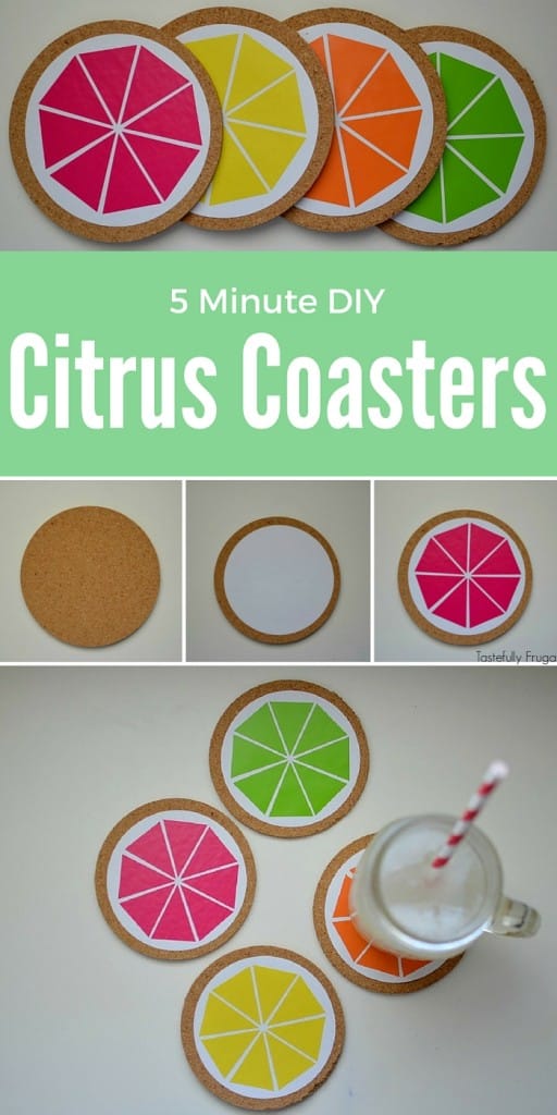DIY Citrus Coasters: Protect your tables and add a pop of color to your decor with these coasters that take less than 5 minutes to make | Tastefully Frugal