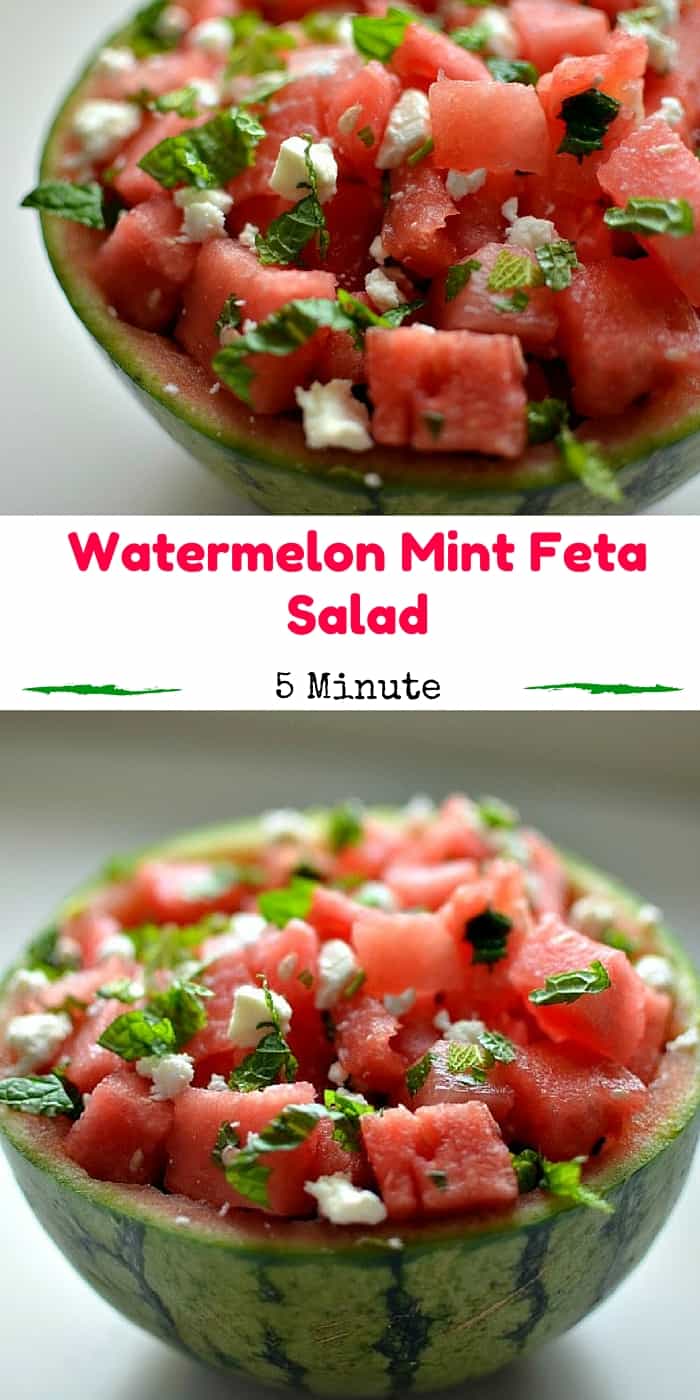 Watermelon Mint Feta Salad: The perfect addition to any lunch or dinner that can be made in less than 5 minutes | Tastefully Frugal