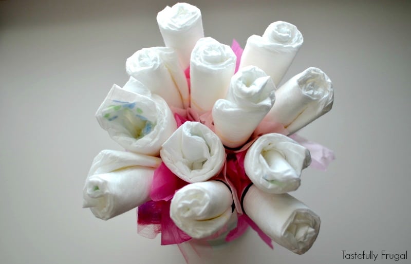 Diaper Bouquet: A Fun Baby Shower Gift You Can Make In 30 Minutes | Tastefully Frugal