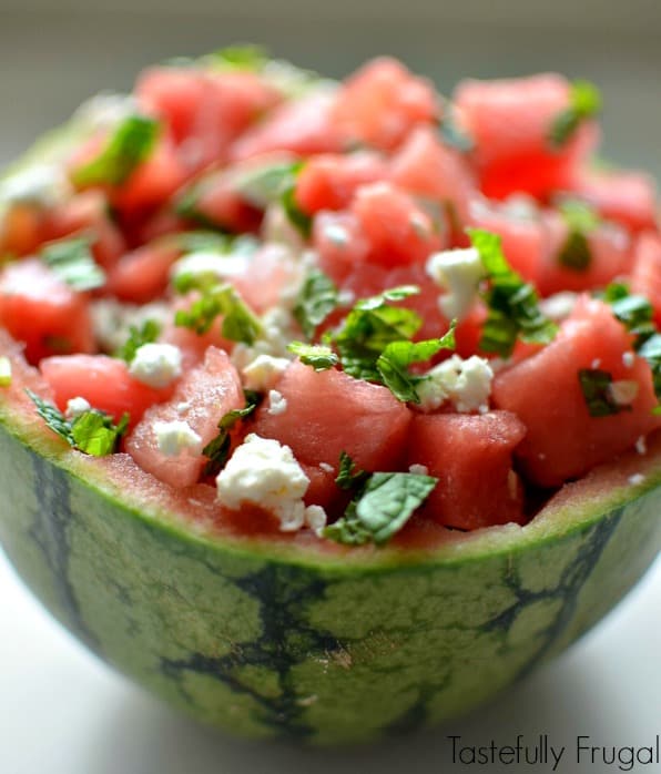 Watermelon Mint Feta Salad: The perfect addition to any lunch or dinner that can be made in less than 5 minutes | Tastefully Frugal
