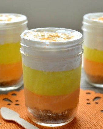 No Bake Candy Corn Cheesecakes: The perfect treat for any fall gathering | Tastefully Frugal
