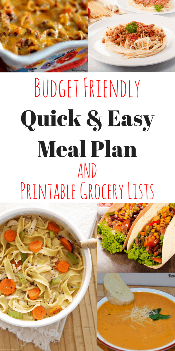 Budget Friendly Quick & Easy Meal Plan with Printable Grocery List