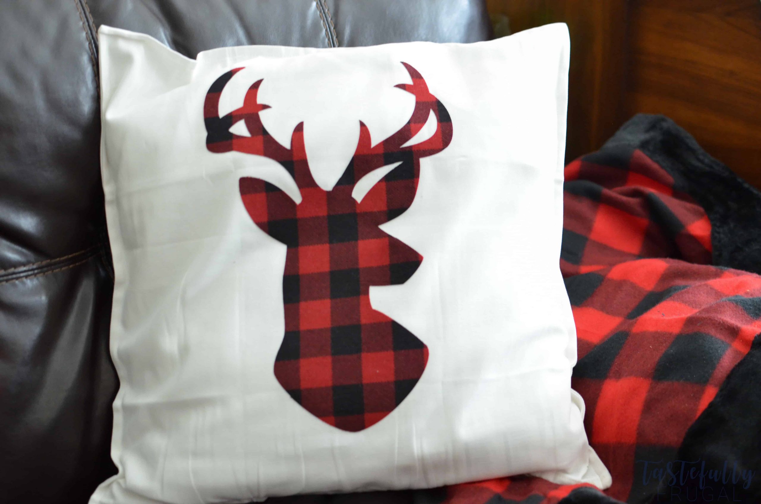 Download Buffalo Plaid No Sew Reindeer Pillow With The Cricut Maker - Tastefully Frugal