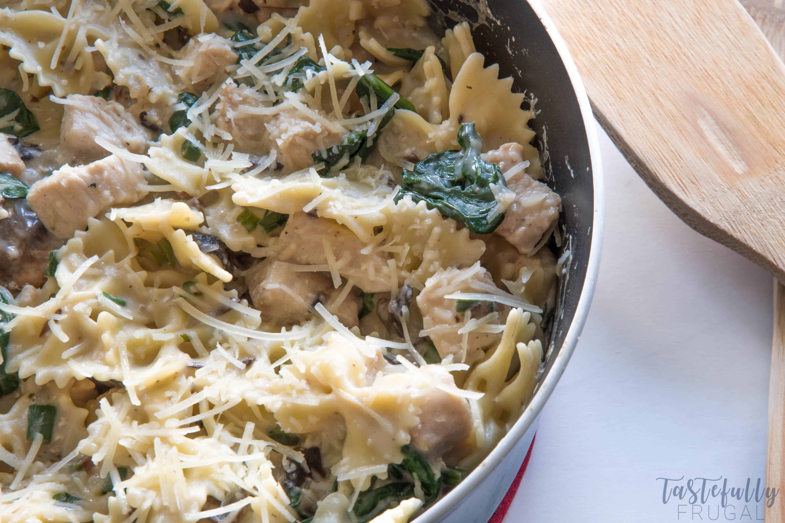 Chicken Florentine Bow Tie Pasta - Tastefully Frugal