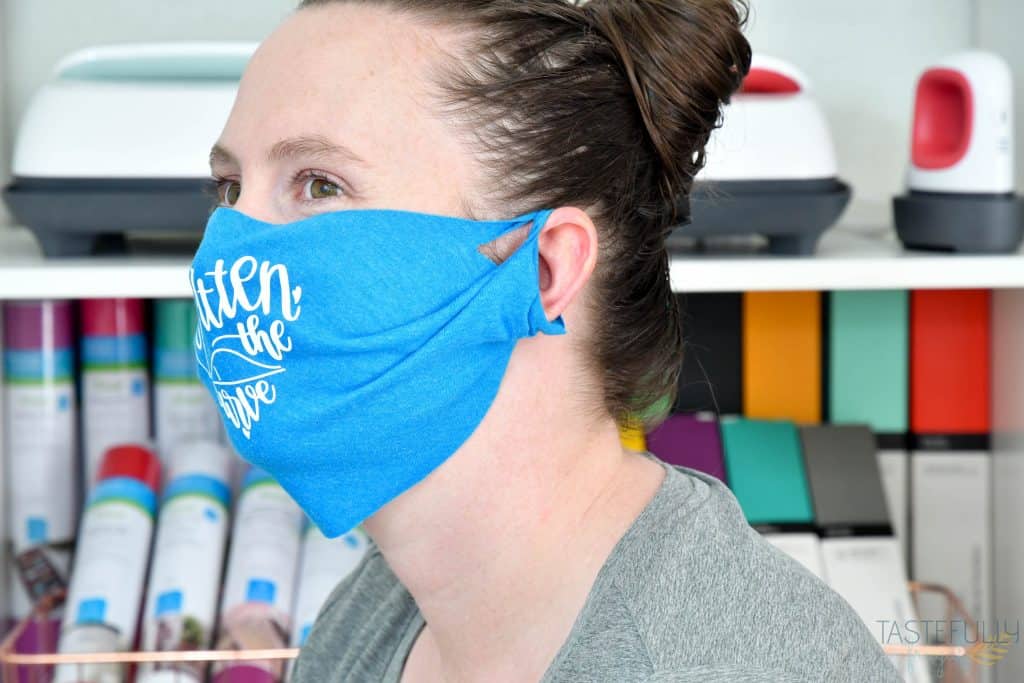 Make no sew face masks out of old shirts. FREE template included.